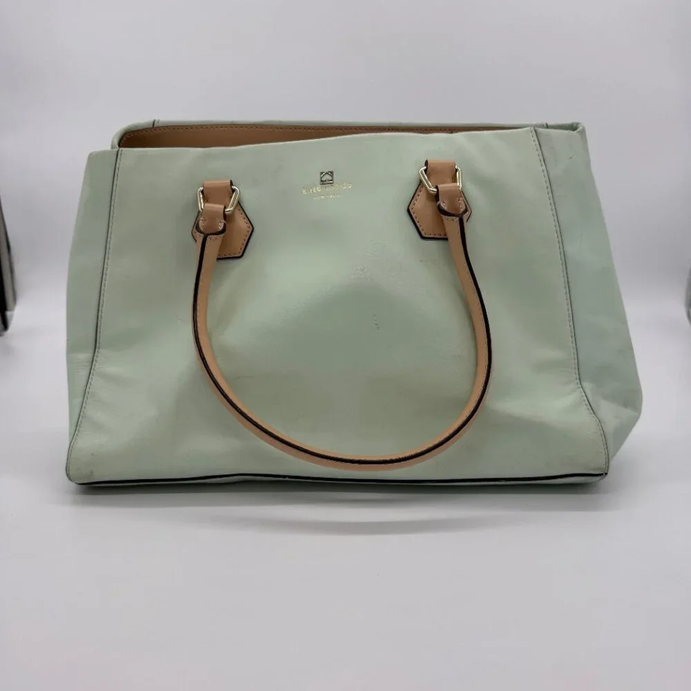 Kate Spade Mint Green Shoulder Bag with Tan and Black Trim - Picture 2 of 14